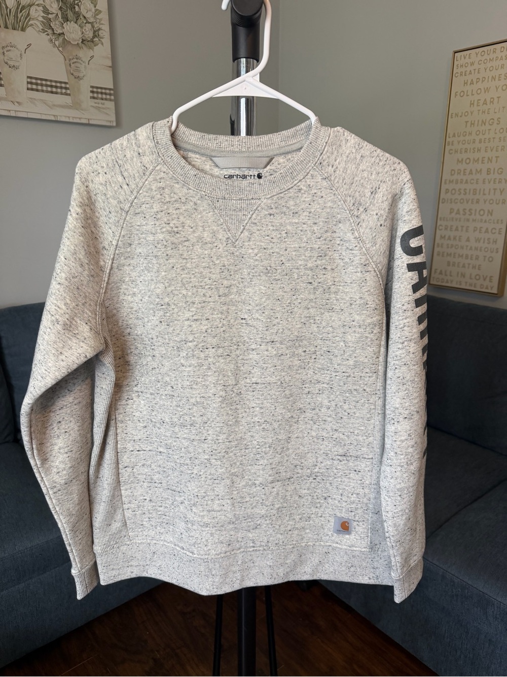Carhartt Gray Speckled Crewneck Sweatshirt with Sleeve Logo
